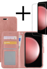 NoXx Hoes Geschikt voor Samsung S23 FE Hoesje Book Case Hoes Flip Cover Wallet Bookcase Met Screenprotector - Rosé goud