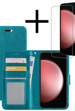 NoXx Hoes Geschikt voor Samsung S23 FE Hoesje Book Case Hoes Flip Cover Wallet Bookcase Met Screenprotector - Turquoise