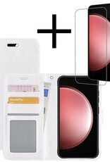 NoXx Hoes Geschikt voor Samsung S23 FE Hoesje Book Case Hoes Flip Cover Wallet Bookcase Met Screenprotector - Wit
