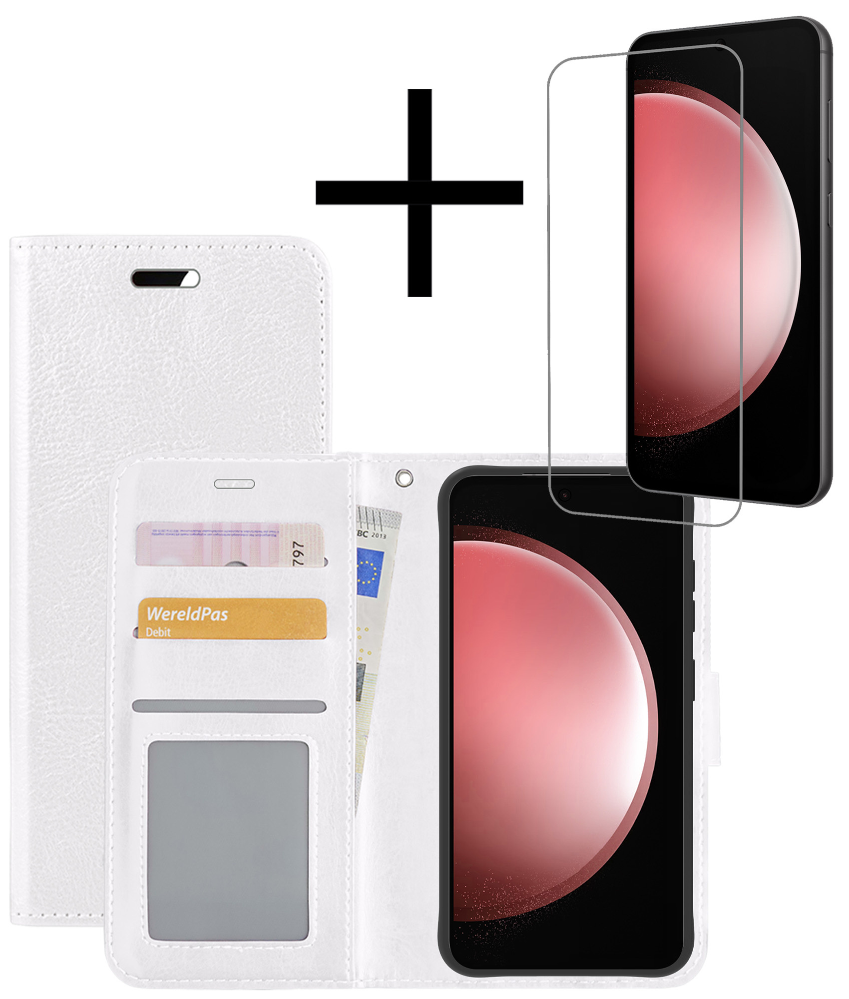 NoXx Hoes Geschikt voor Samsung S23 FE Hoesje Book Case Hoes Flip Cover Wallet Bookcase Met Screenprotector - Wit