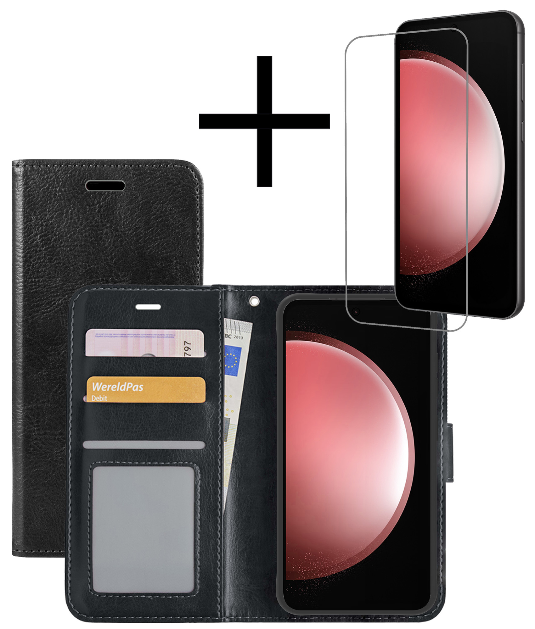 NoXx Hoes Geschikt voor Samsung S23 FE Hoesje Book Case Hoes Flip Cover Wallet Bookcase Met Screenprotector - Zwart