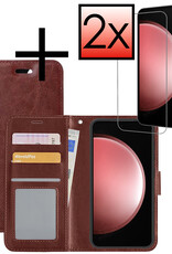 NoXx Hoes Geschikt voor Samsung S23 FE Hoesje Book Case Hoes Flip Cover Wallet Bookcase Met 2x Screenprotector - Bruin