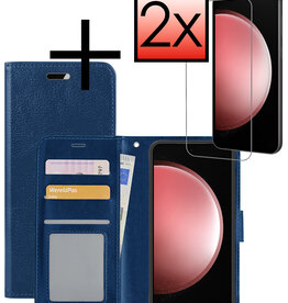 NoXx NoXx Samsung Galaxy S23 FE Hoesje Bookcase Met 2x Screenprotector - Donkerblauw