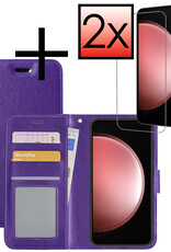 NoXx Hoes Geschikt voor Samsung S23 FE Hoesje Book Case Hoes Flip Cover Wallet Bookcase Met 2x Screenprotector - Paars