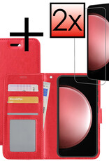 NoXx Hoes Geschikt voor Samsung S23 FE Hoesje Book Case Hoes Flip Cover Wallet Bookcase Met 2x Screenprotector - Rood
