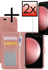 NoXx Hoes Geschikt voor Samsung S23 FE Hoesje Book Case Hoes Flip Cover Wallet Bookcase Met 2x Screenprotector - Rosé goud