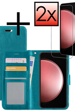 NoXx Hoes Geschikt voor Samsung S23 FE Hoesje Book Case Hoes Flip Cover Wallet Bookcase Met 2x Screenprotector - Turquoise