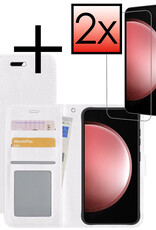 NoXx Hoes Geschikt voor Samsung S23 FE Hoesje Book Case Hoes Flip Cover Wallet Bookcase Met 2x Screenprotector - Wit