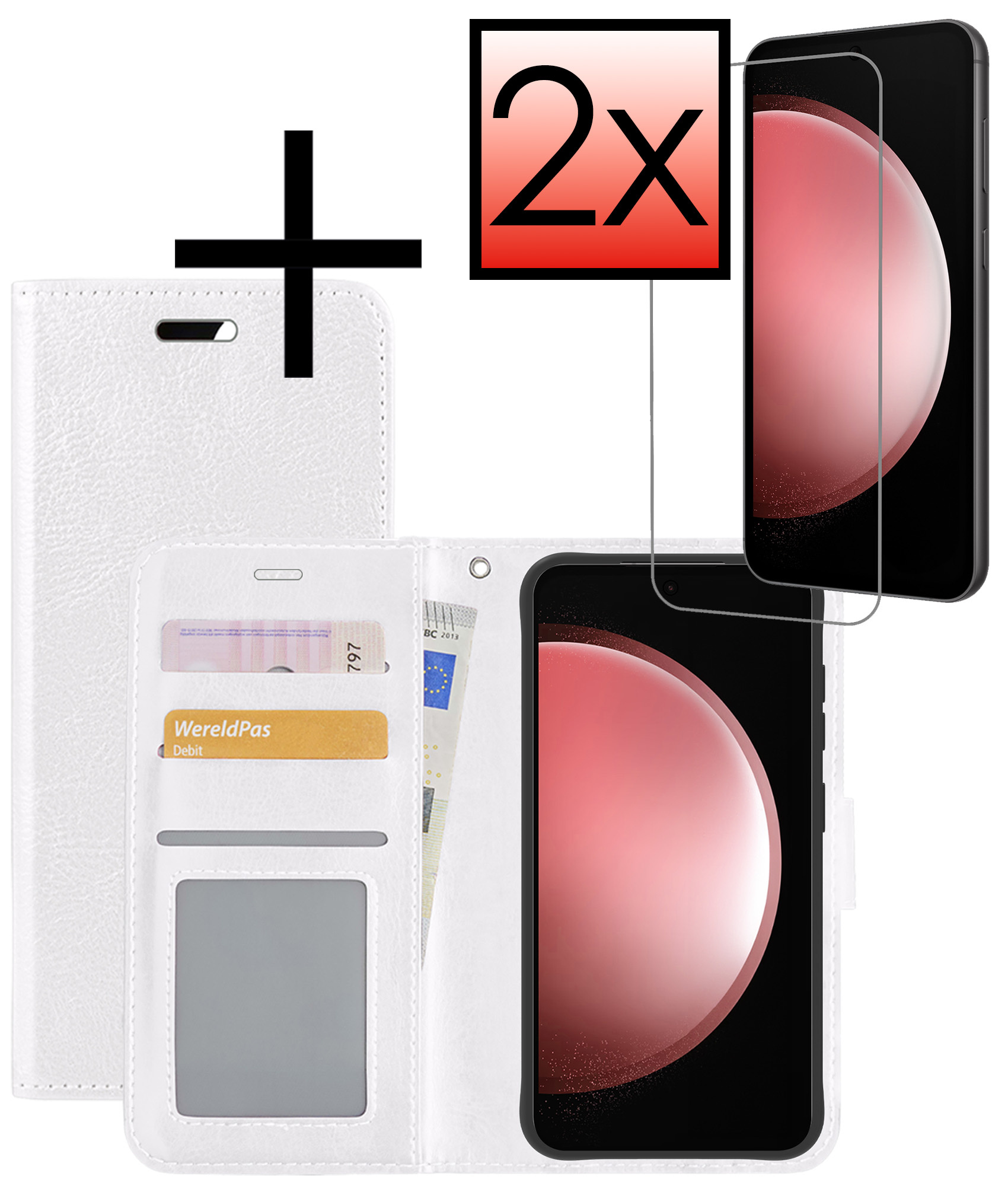 NoXx Hoes Geschikt voor Samsung S23 FE Hoesje Book Case Hoes Flip Cover Wallet Bookcase Met 2x Screenprotector - Wit