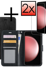 NoXx Hoes Geschikt voor Samsung S23 FE Hoesje Book Case Hoes Flip Cover Wallet Bookcase Met 2x Screenprotector - Zwart