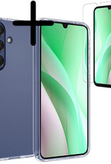 BASEY. Hoes Geschikt voor Samsung A15 Hoesje Siliconen Back Cover Case Met Screenprotector - Hoesje Geschikt voor Samsung Galaxy A15 Hoes Cover Hoesje - Transparant