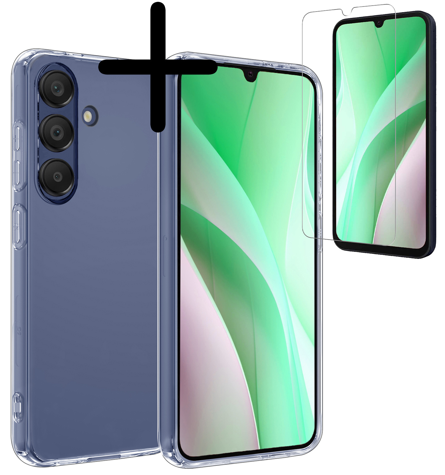 BASEY. Hoes Geschikt voor Samsung A15 Hoesje Siliconen Back Cover Case Met Screenprotector - Hoesje Geschikt voor Samsung Galaxy A15 Hoes Cover Hoesje - Transparant