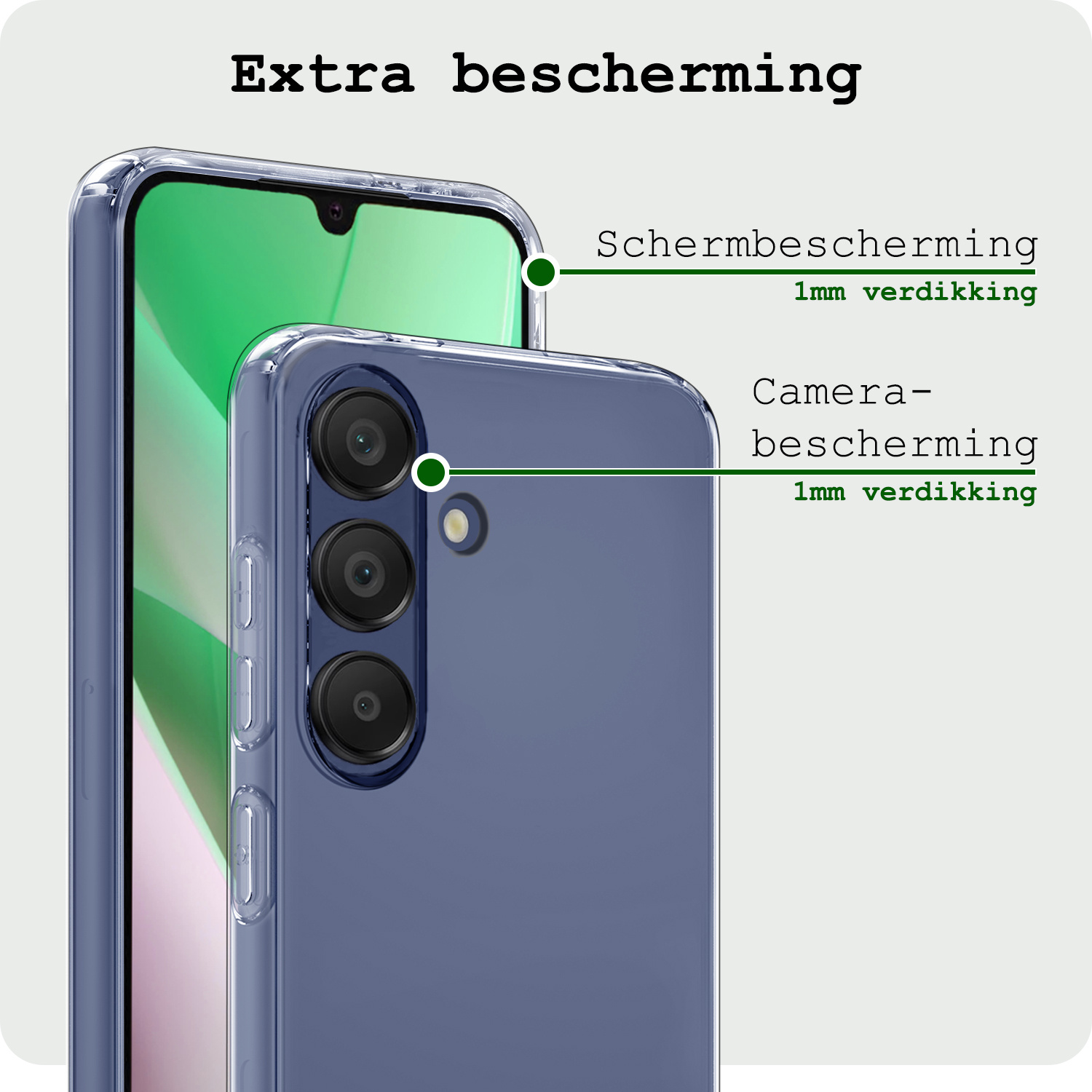 BASEY. Hoes Geschikt voor Samsung A15 Hoesje Siliconen Back Cover Case Met Screenprotector - Hoesje Geschikt voor Samsung Galaxy A15 Hoes Cover Hoesje - Transparant