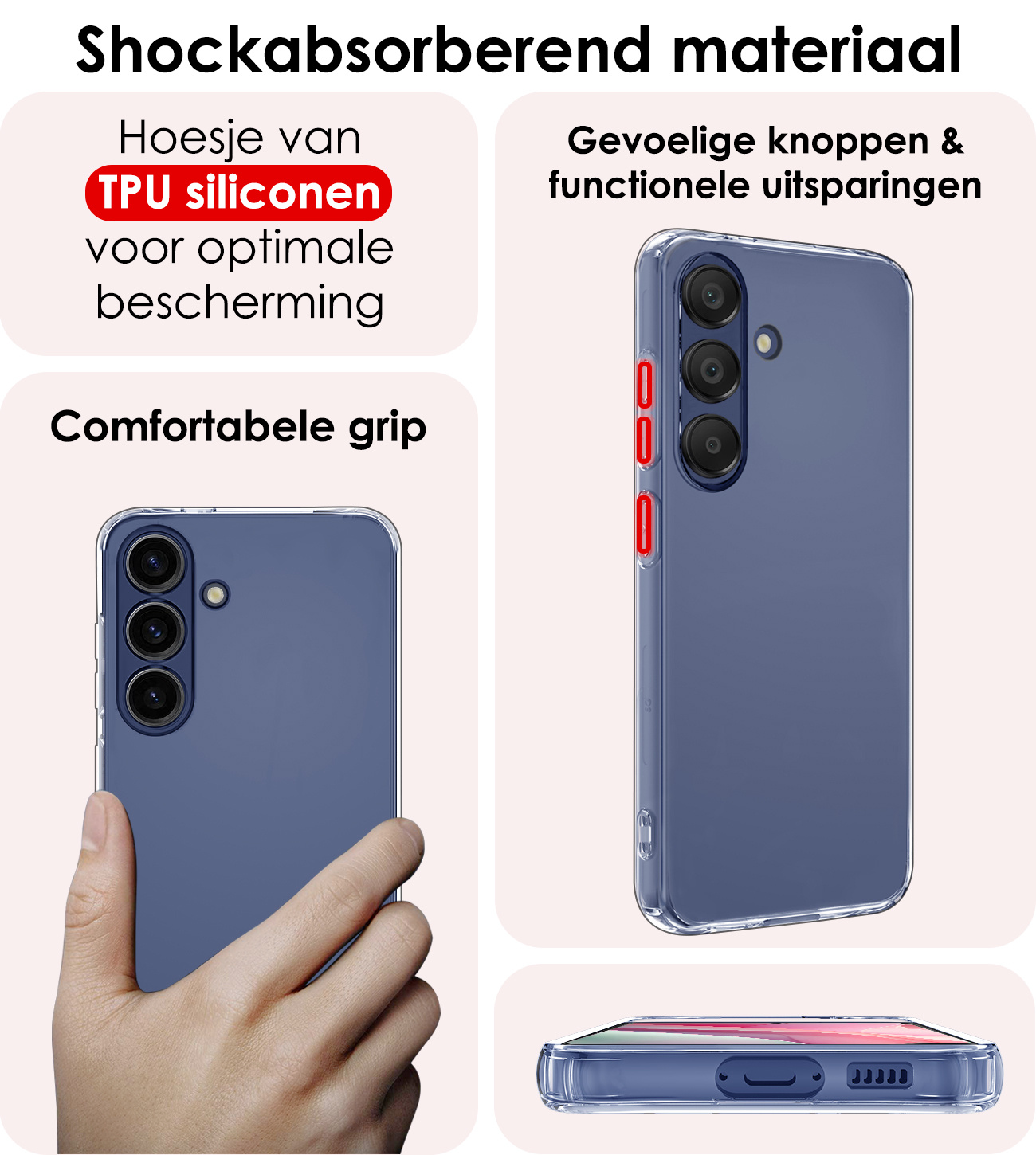 NoXx Hoes Geschikt voor Samsung A15 Hoesje Cover Siliconen Back Case Hoes - Transparant - 2x