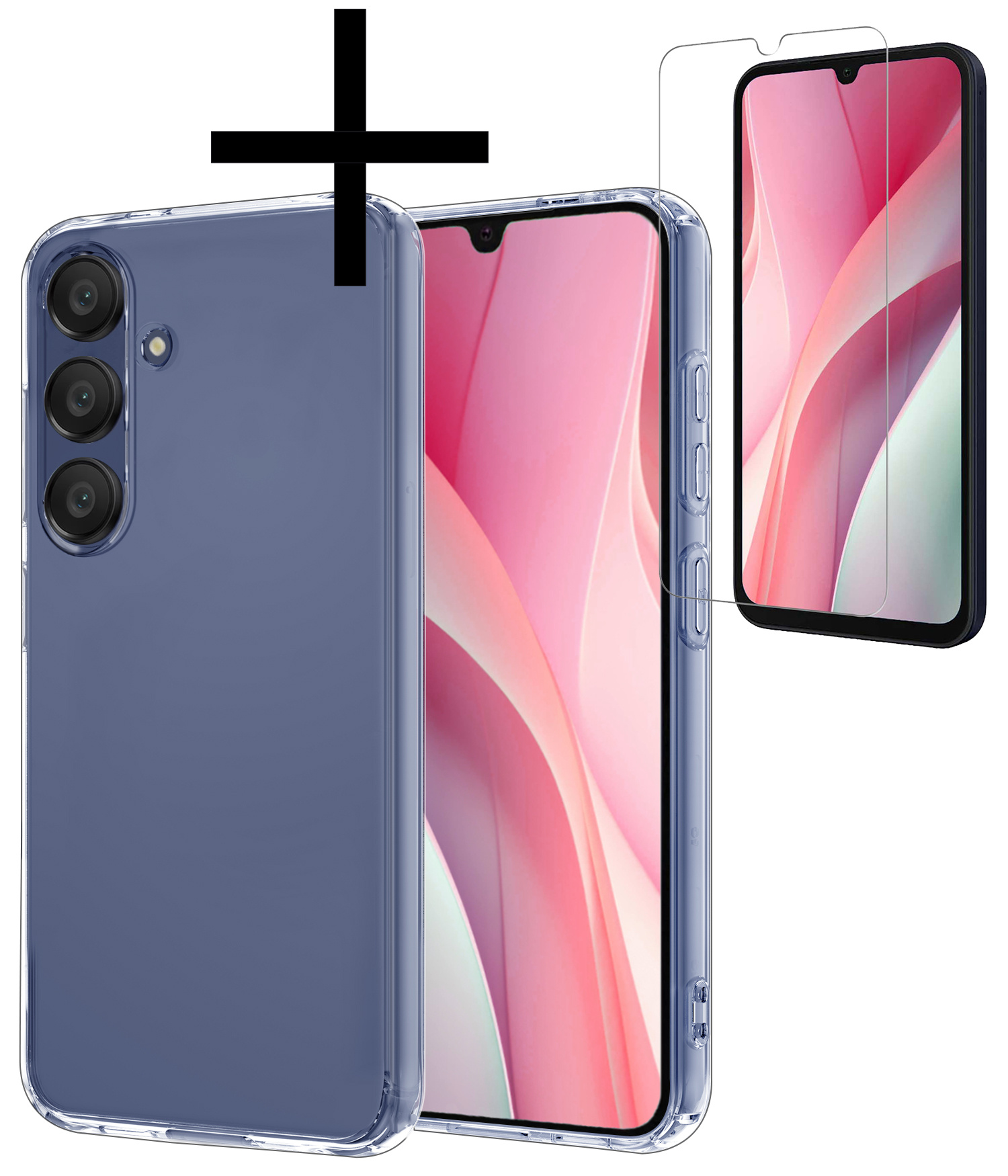 NoXx Hoes Geschikt voor Samsung A15 Hoesje Cover Siliconen Back Case Hoes Met Screenprotector - Transparant