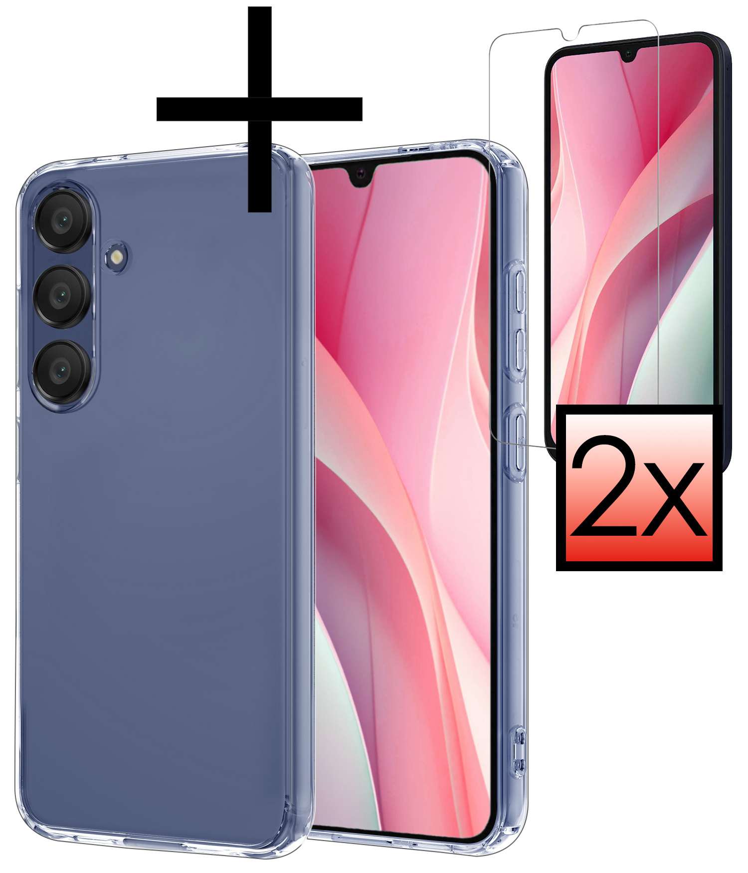 NoXx Hoes Geschikt voor Samsung A15 Hoesje Cover Siliconen Back Case Hoes Met 2x Screenprotector - Transparant