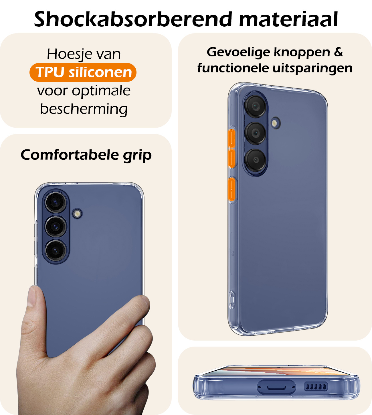 Nomfy Hoesje Geschikt voor Samsung A15 Hoesje Siliconen Cover Case Met 2x Screenprotector - Hoes Geschikt voor Samsung Galaxy A15 Hoes Back Case - Transparant