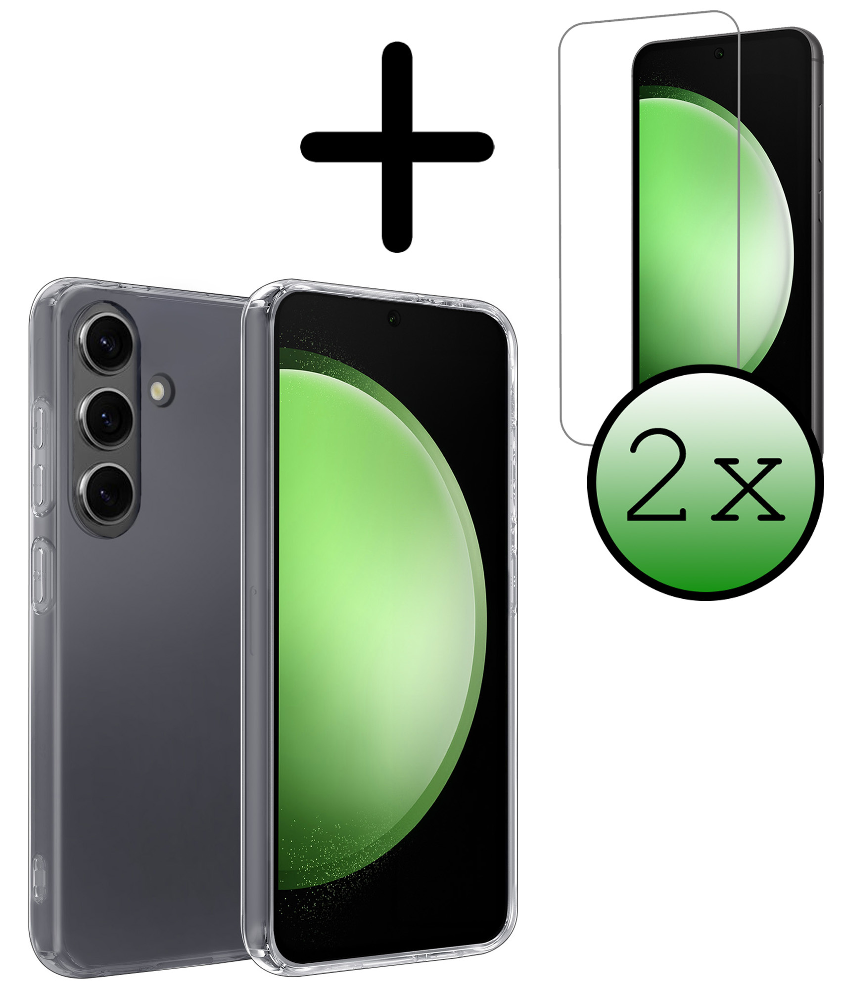 BASEY. Hoes Geschikt voor Samsung S23 FE Hoesje Siliconen Back Cover Case Met 2x Screenprotector - Hoesje Geschikt voor Samsung Galaxy S23 FE Hoes Cover Hoesje - Transparant