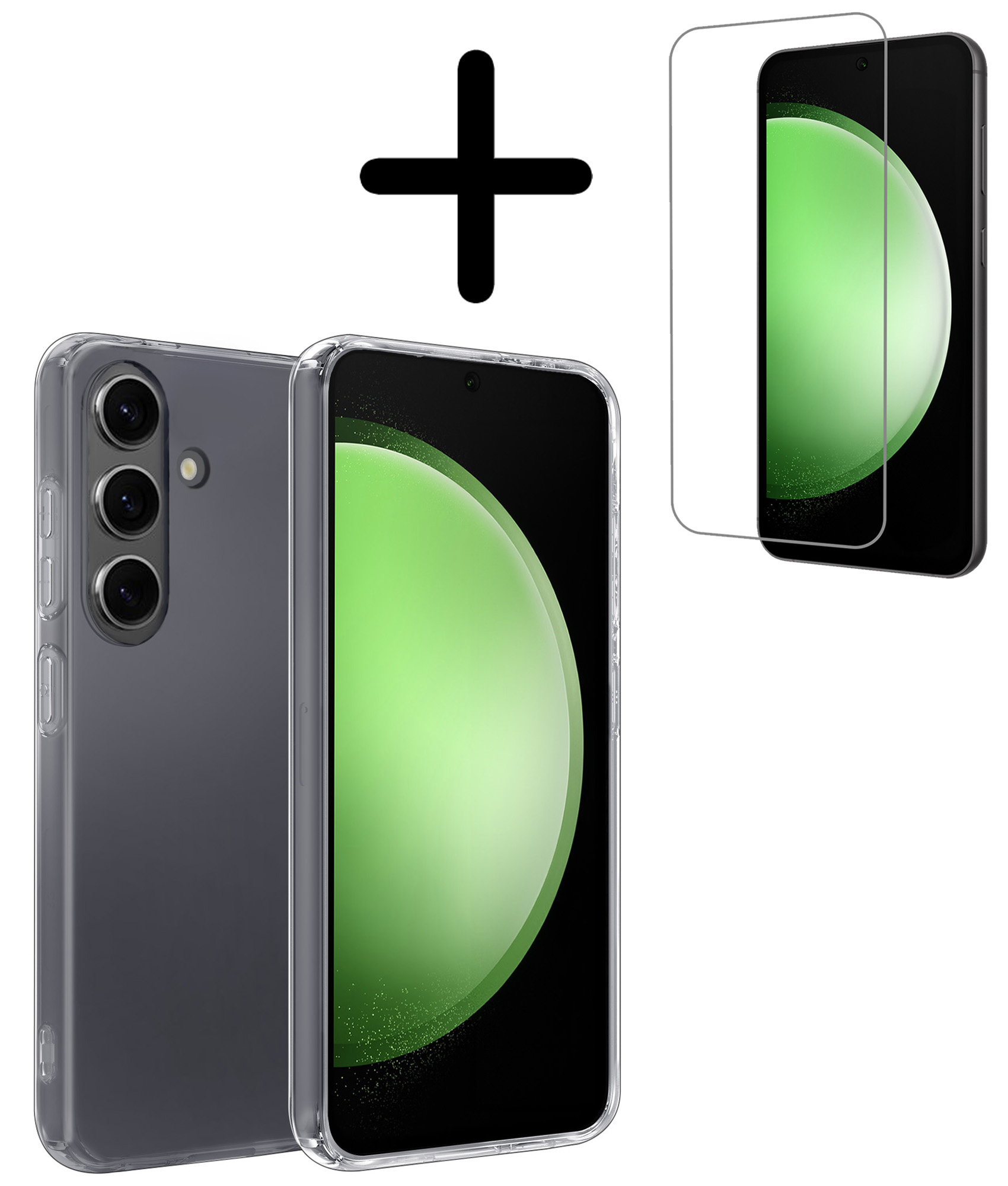 BASEY. Hoes Geschikt voor Samsung S23 FE Hoesje Siliconen Back Cover Case Met Screenprotector - Hoesje Geschikt voor Samsung Galaxy S23 FE Hoes Cover Hoesje - Transparant