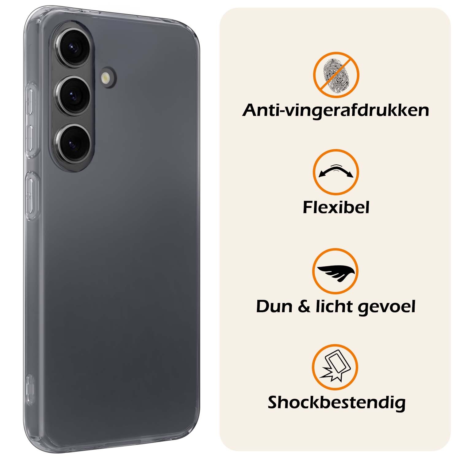 Nomfy Hoesje Geschikt voor Samsung S24 Hoesje Siliconen Cover Case Met Screenprotector - Hoes Geschikt voor Samsung Galaxy S24 Hoes Back Case - Transparant