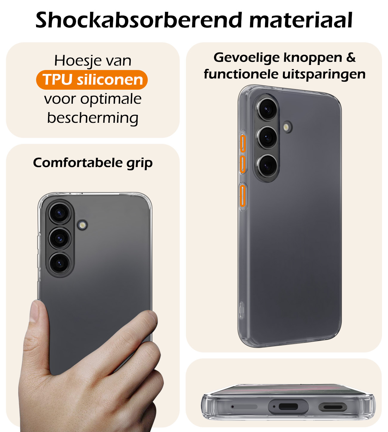 Nomfy Hoesje Geschikt voor Samsung S24 Hoesje Siliconen Cover Case Met Screenprotector - Hoes Geschikt voor Samsung Galaxy S24 Hoes Back Case - Transparant