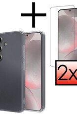 NoXx Hoes Geschikt voor Samsung S24 Hoesje Cover Siliconen Back Case Hoes Met 2x Screenprotector - Transparant