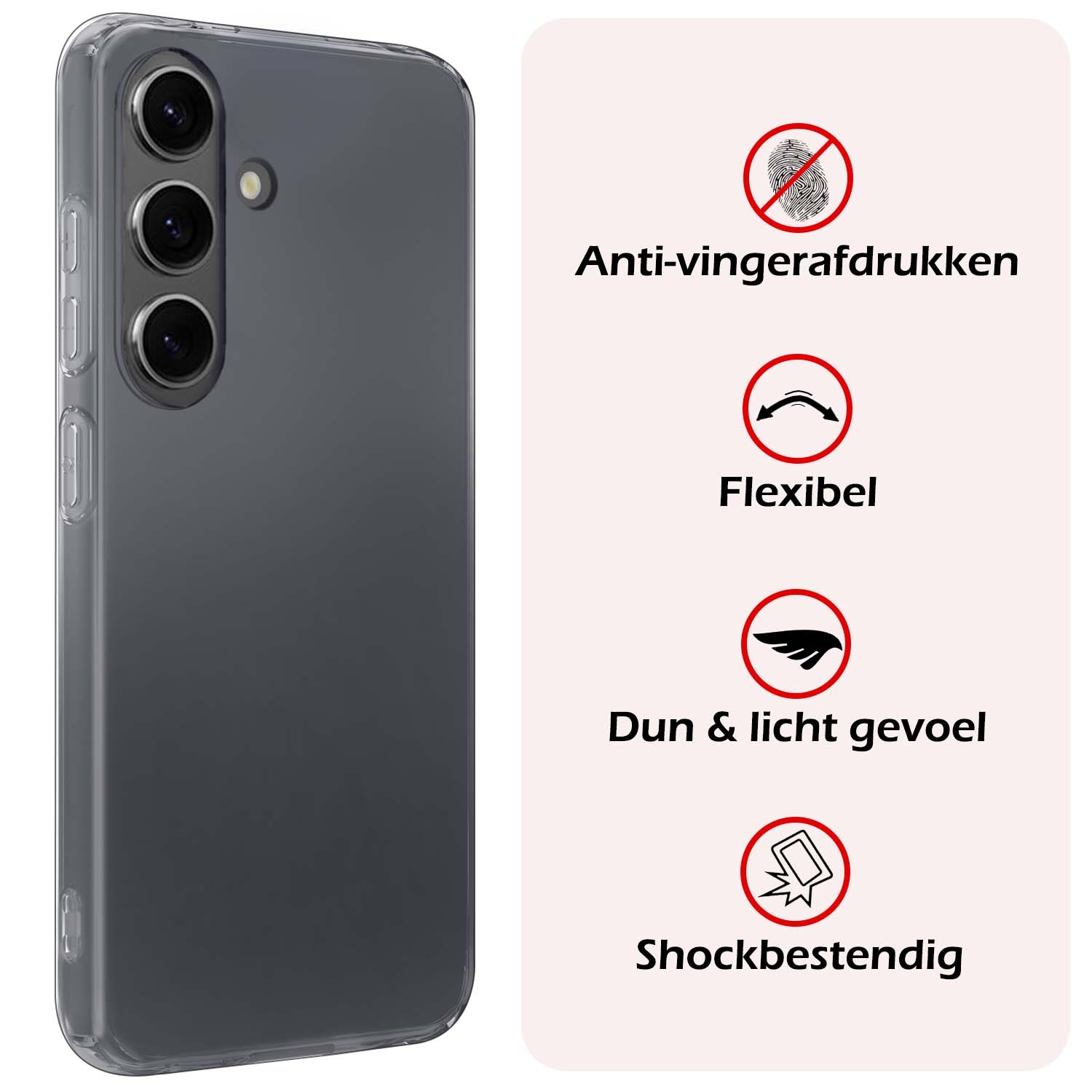 NoXx Hoes Geschikt voor Samsung S24 Hoesje Cover Siliconen Back Case Hoes Met 2x Screenprotector - Transparant