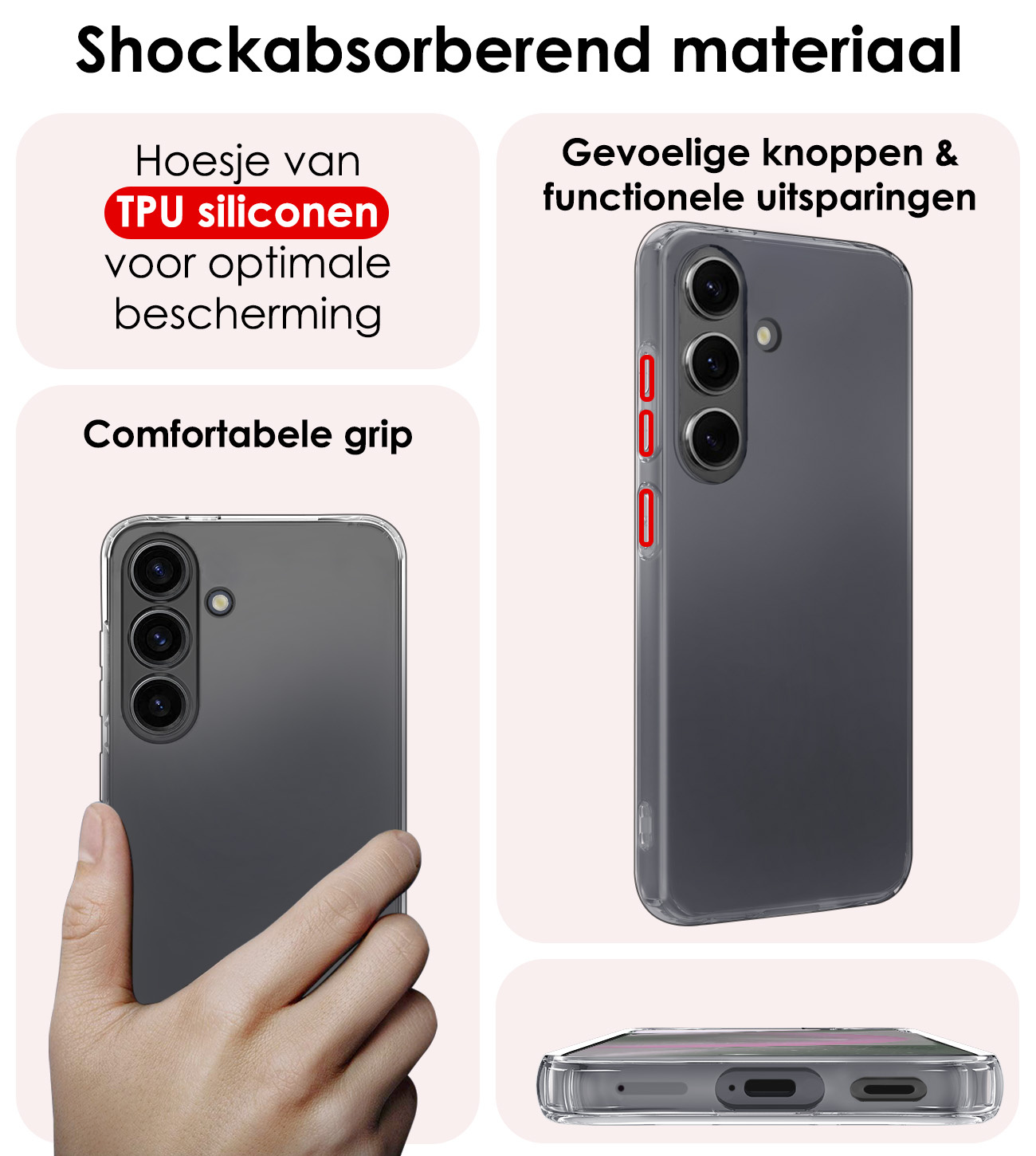 NoXx Hoes Geschikt voor Samsung S24 Hoesje Cover Siliconen Back Case Hoes Met 2x Screenprotector - Transparant