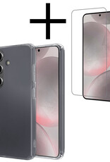 NoXx Hoes Geschikt voor Samsung S24 Hoesje Cover Siliconen Back Case Hoes Met Screenprotector - Transparant