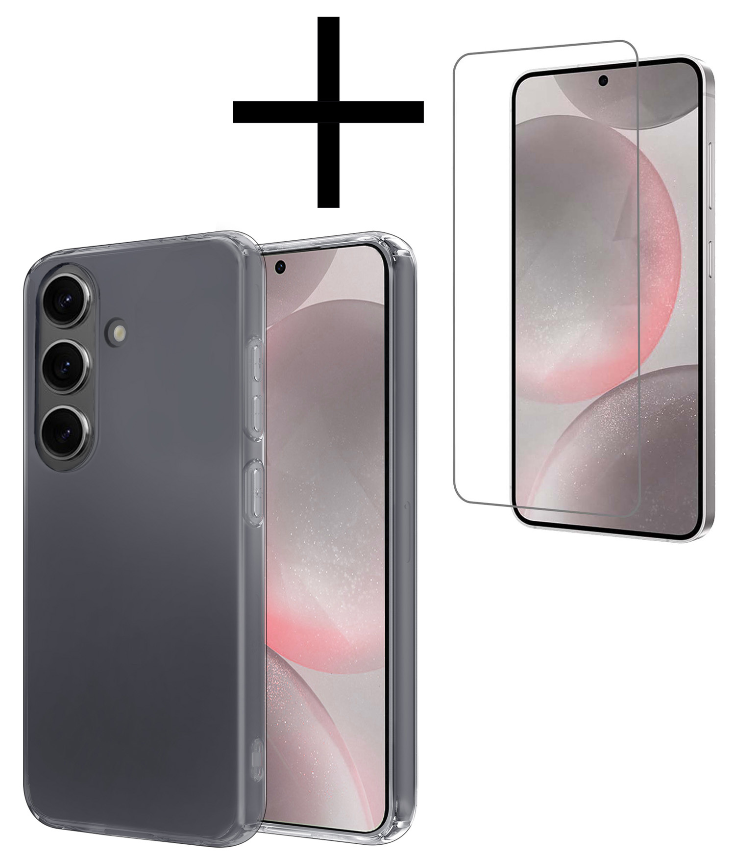 NoXx Hoes Geschikt voor Samsung S24 Hoesje Cover Siliconen Back Case Hoes Met Screenprotector - Transparant