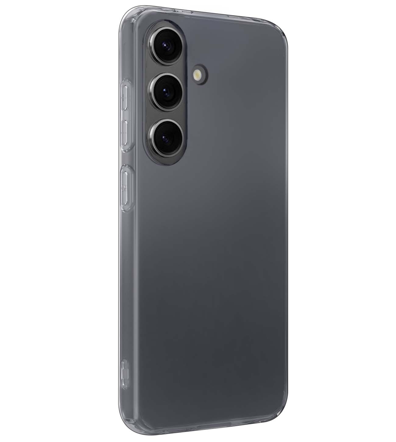 BASEY. Hoes Geschikt voor Samsung S24 Hoesje Siliconen Back Cover Case Met 2x Screenprotector - Hoesje Geschikt voor Samsung Galaxy S24 Hoes Cover Hoesje - Transparant