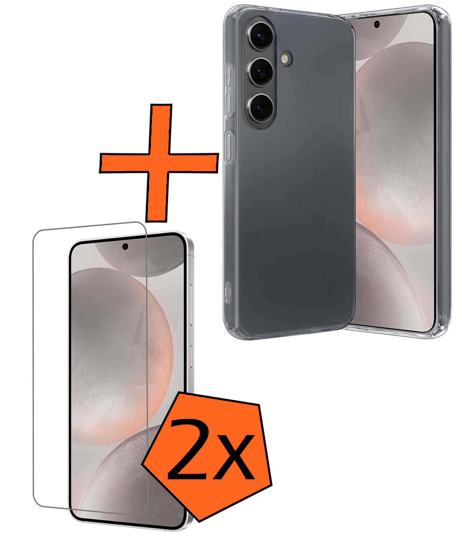 Nomfy Hoesje Geschikt voor Samsung S24 Plus Hoesje Siliconen Cover Case Met 2x Screenprotector - Hoes Geschikt voor Samsung Galaxy S24 Plus Hoes Back Case - Transparant