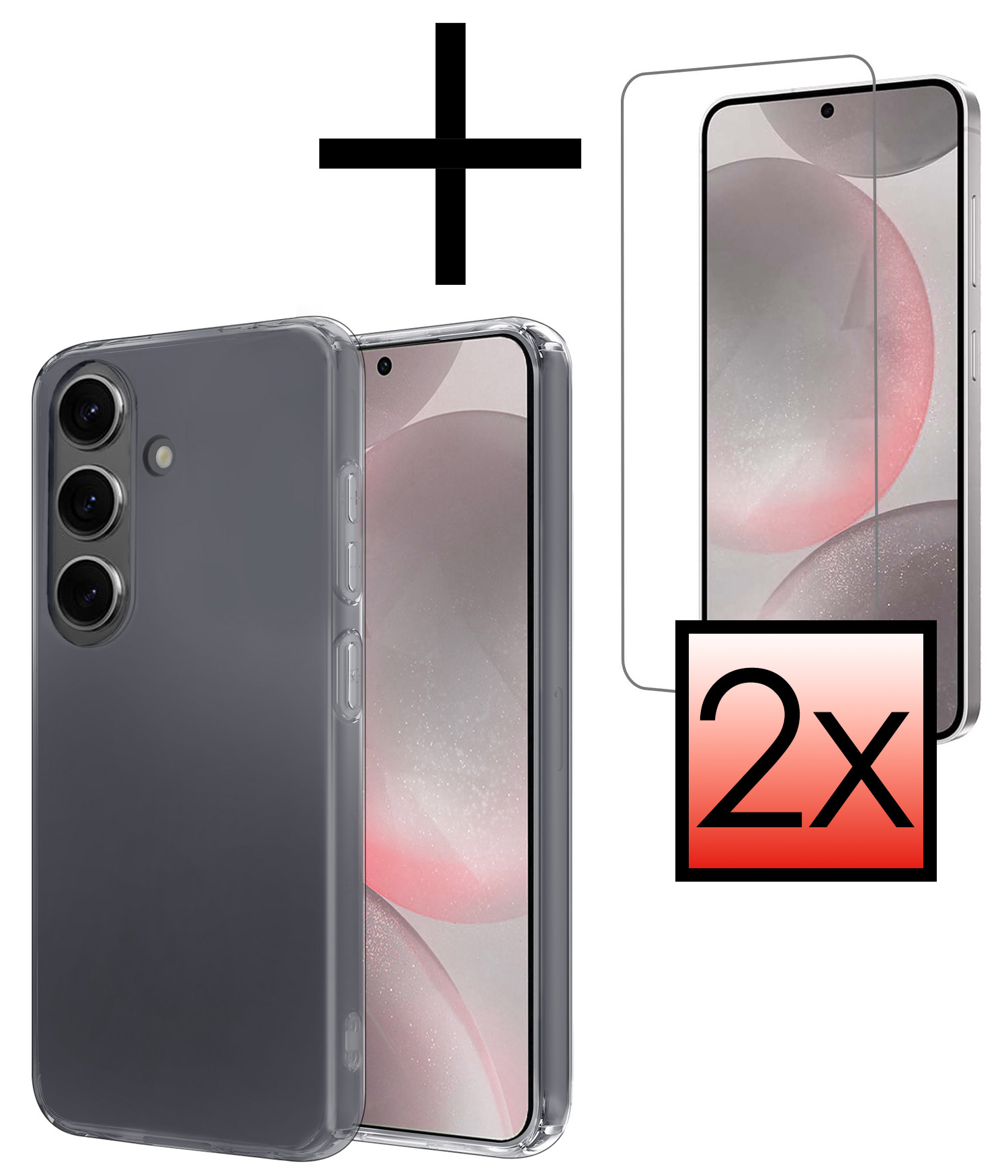 NoXx Hoes Geschikt voor Samsung S24 Plus Hoesje Cover Siliconen Back Case Hoes Met 2x Screenprotector - Transparant