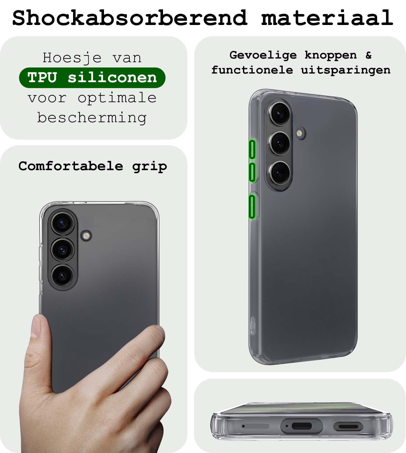 BASEY. Hoes Geschikt voor Samsung S24 Plus Hoesje Siliconen Back Cover Case Met Screenprotector - Hoesje Geschikt voor Samsung Galaxy S24 Plus Hoes Cover Hoesje - Transparant