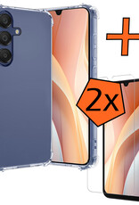 Nomfy Hoesje Geschikt voor Samsung A15 Hoesje Shock Proof Cover Case Shockproof Met 2x Screenprotector - Hoes Geschikt voor Samsung Galaxy A15 Hoes Siliconen Back Case - Transparant