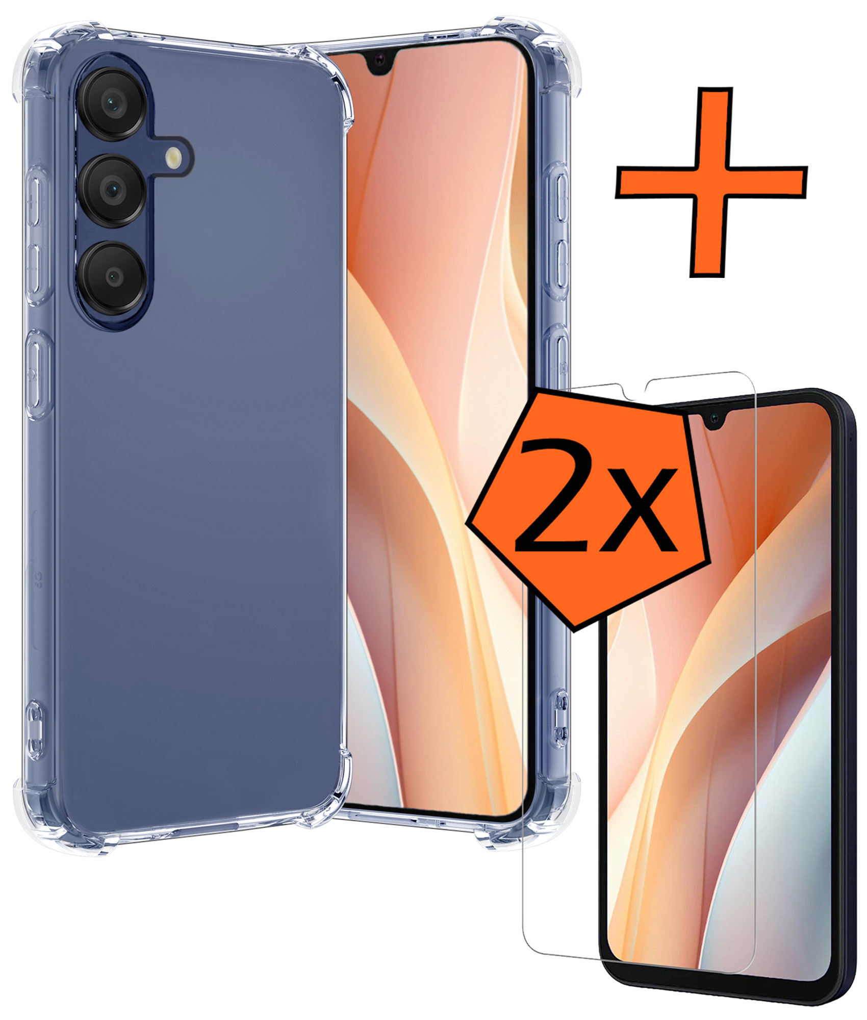 Nomfy Hoesje Geschikt voor Samsung A15 Hoesje Shock Proof Cover Case Shockproof Met 2x Screenprotector - Hoes Geschikt voor Samsung Galaxy A15 Hoes Siliconen Back Case - Transparant