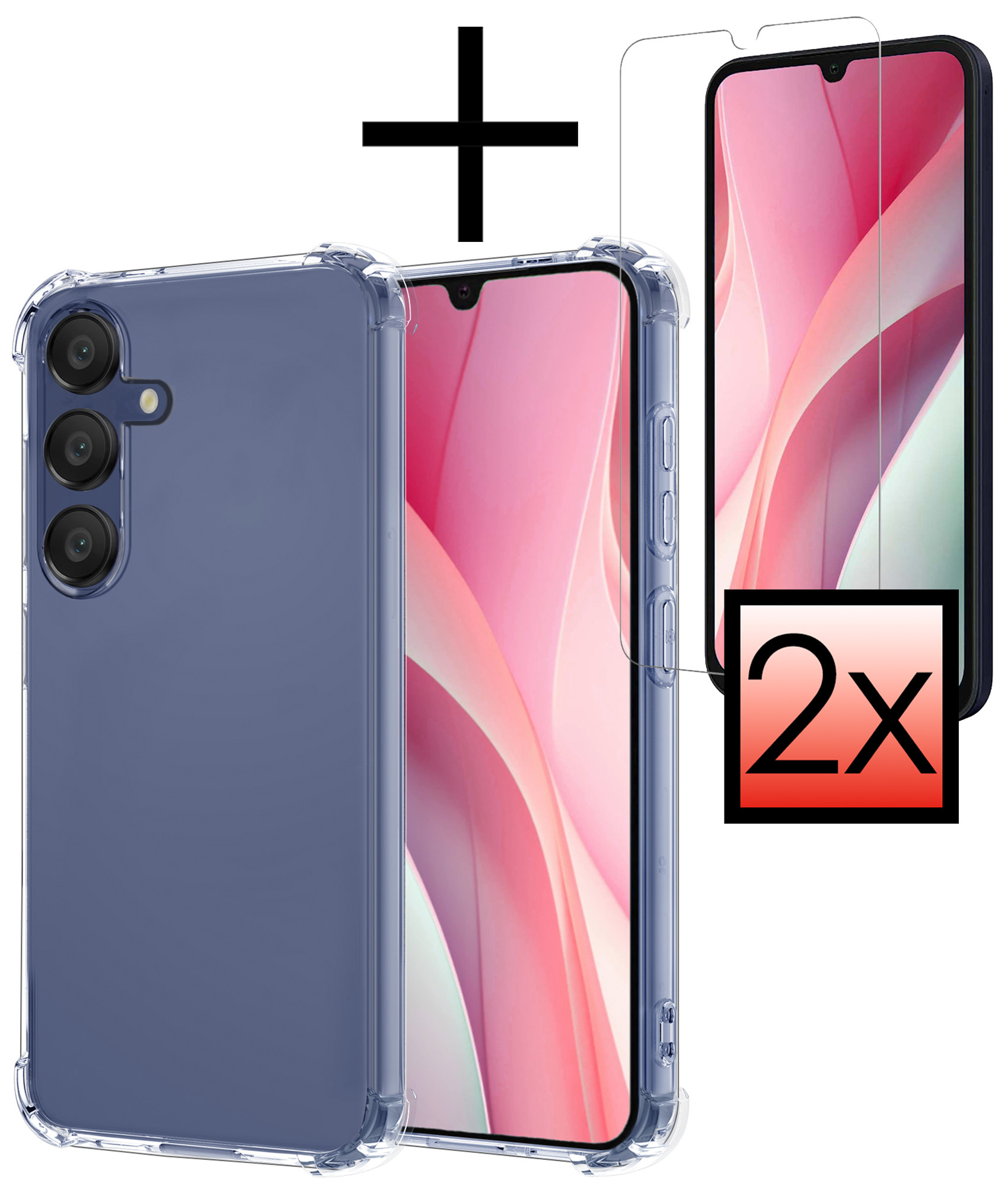 NoXx Hoes Geschikt voor Samsung A15 Hoesje Siliconen Cover Shock Proof Back Case Shockproof Hoes Met 2x Screenprotector - Transparant