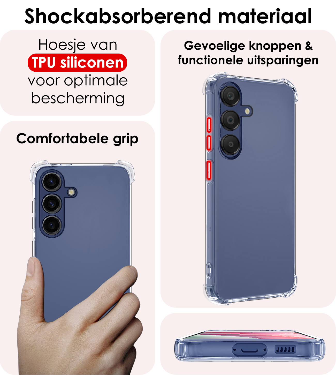 NoXx Hoes Geschikt voor Samsung A15 Hoesje Siliconen Cover Shock Proof Back Case Shockproof Hoes Met 2x Screenprotector - Transparant