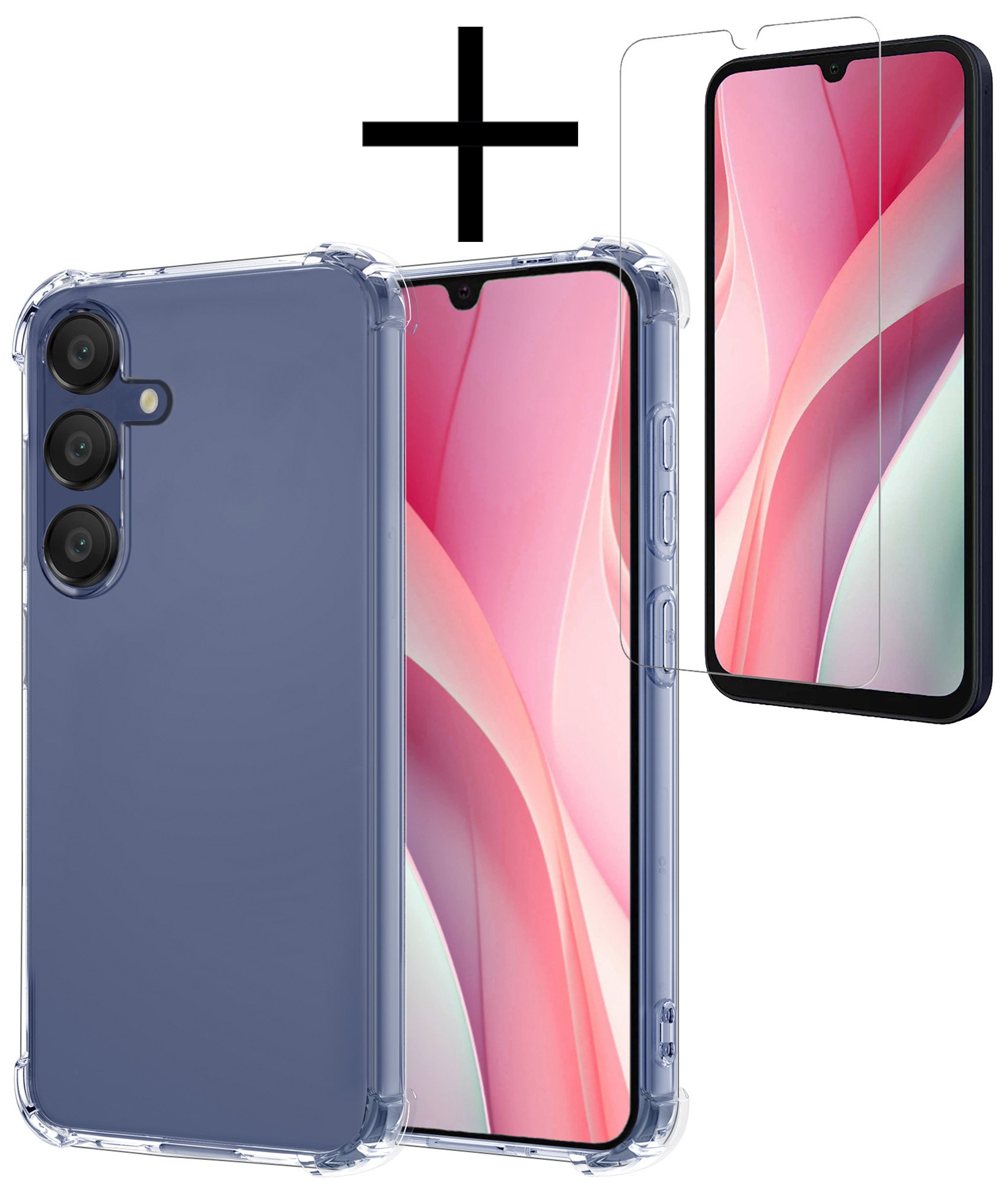 NoXx Hoes Geschikt voor Samsung A15 Hoesje Siliconen Cover Shock Proof Back Case Shockproof Hoes Met Screenprotector - Transparant