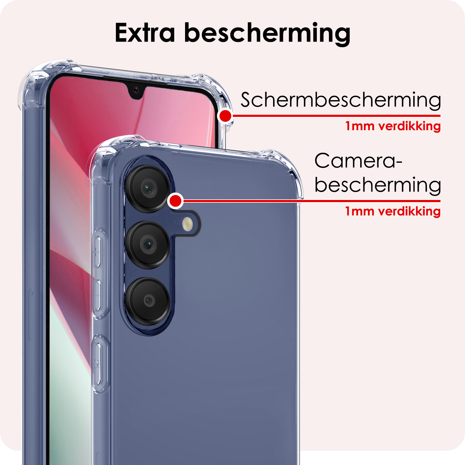 NoXx Hoes Geschikt voor Samsung A15 Hoesje Siliconen Cover Shock Proof Back Case Shockproof Hoes Met Screenprotector - Transparant