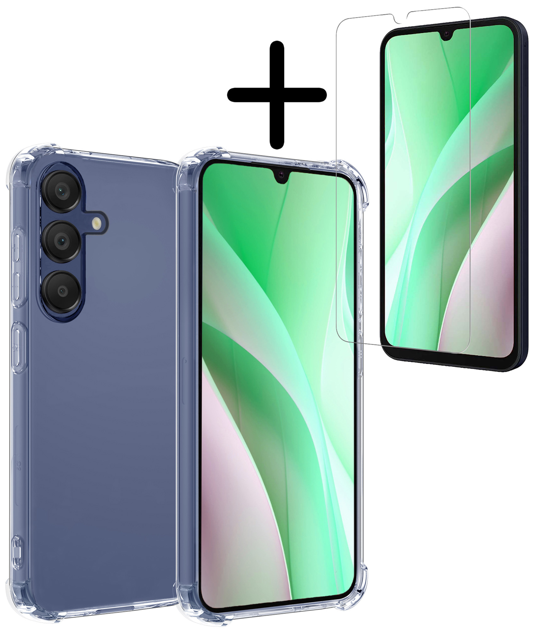 BASEY. Hoes Geschikt voor Samsung A15 Hoesje Shock Proof Case Hoes Siliconen Met Screenprotector - Hoesje Geschikt voor Samsung Galaxy A15 Hoes Cover Shockproof - Transparant