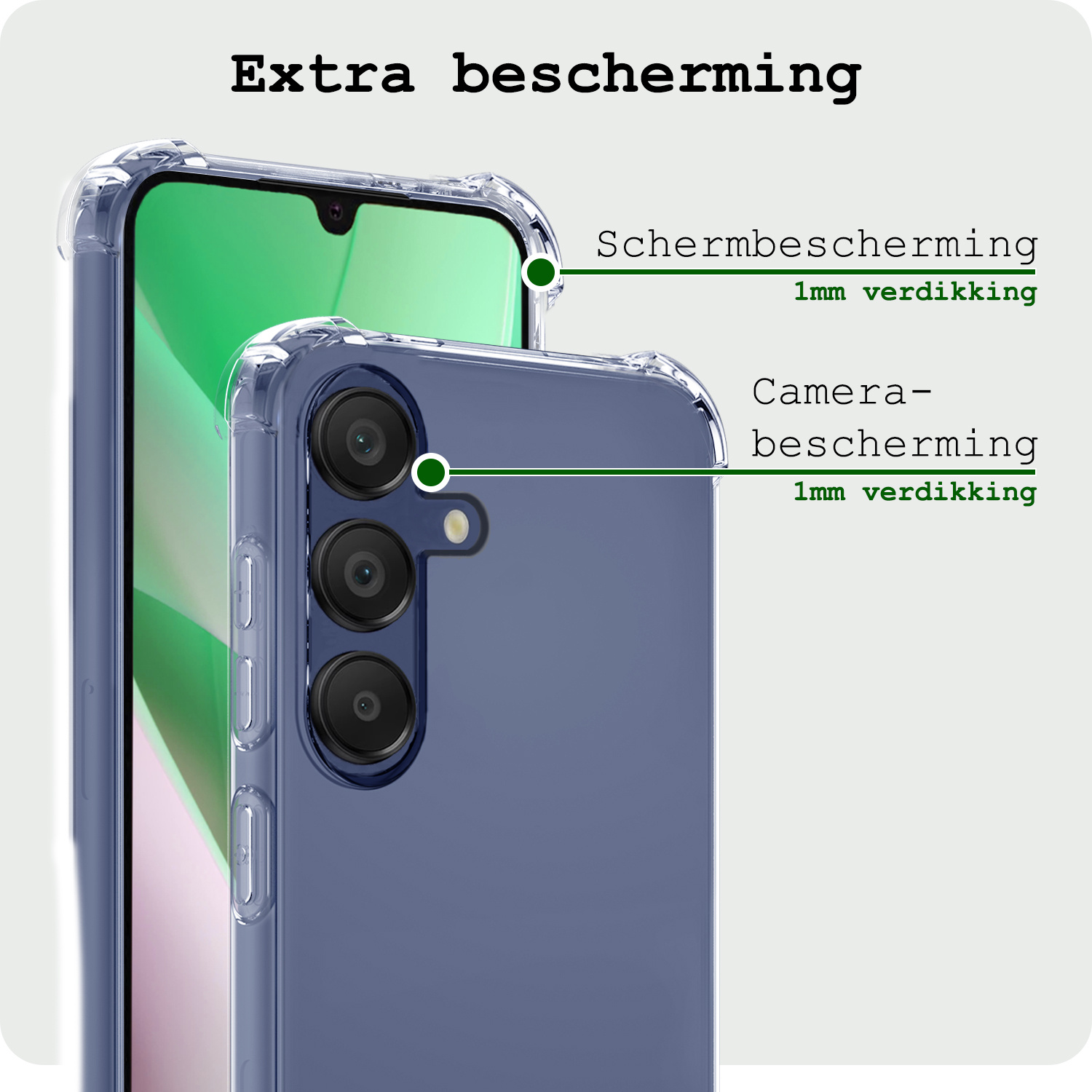 BASEY. Hoes Geschikt voor Samsung A15 Hoesje Shock Proof Case Hoes Siliconen Met Screenprotector - Hoesje Geschikt voor Samsung Galaxy A15 Hoes Cover Shockproof - Transparant
