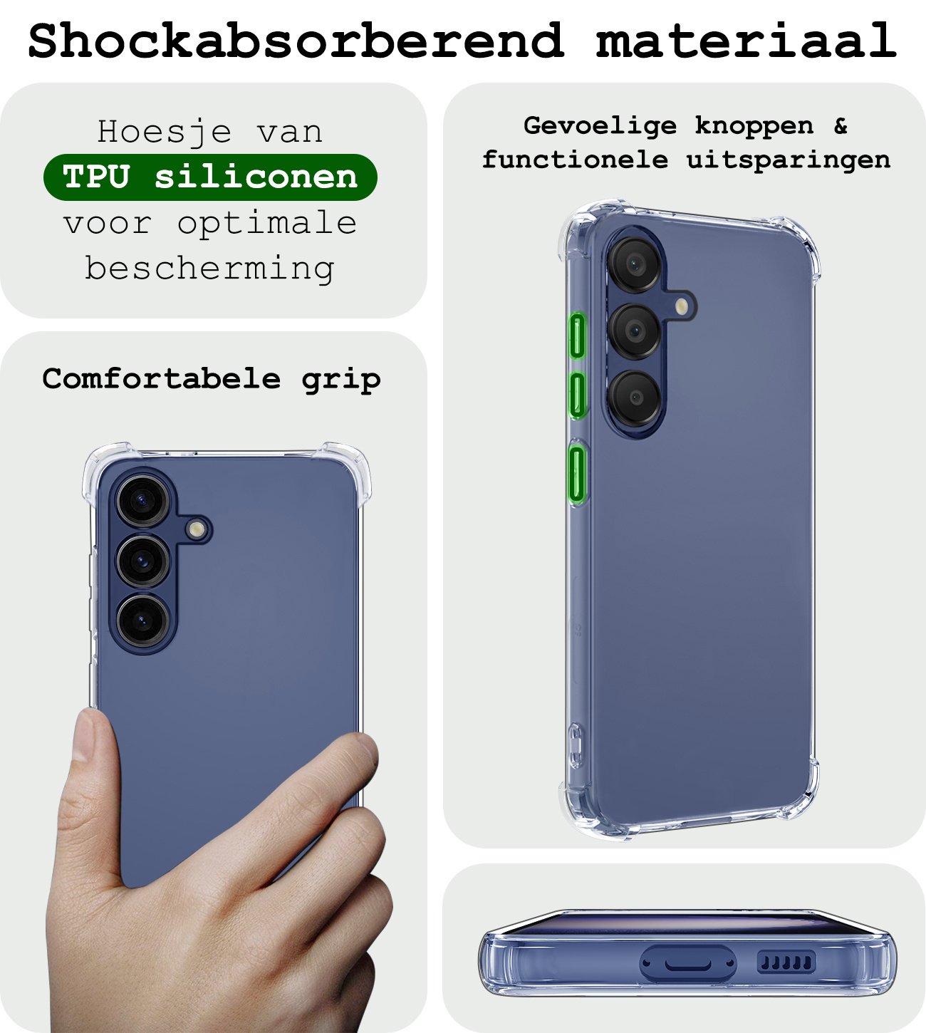 BASEY. Hoes Geschikt voor Samsung A15 Hoesje Shock Proof Case Hoes Siliconen - Hoesje Geschikt voor Samsung Galaxy A15 Hoes Cover Shockproof - Transparant - 2 Stuks