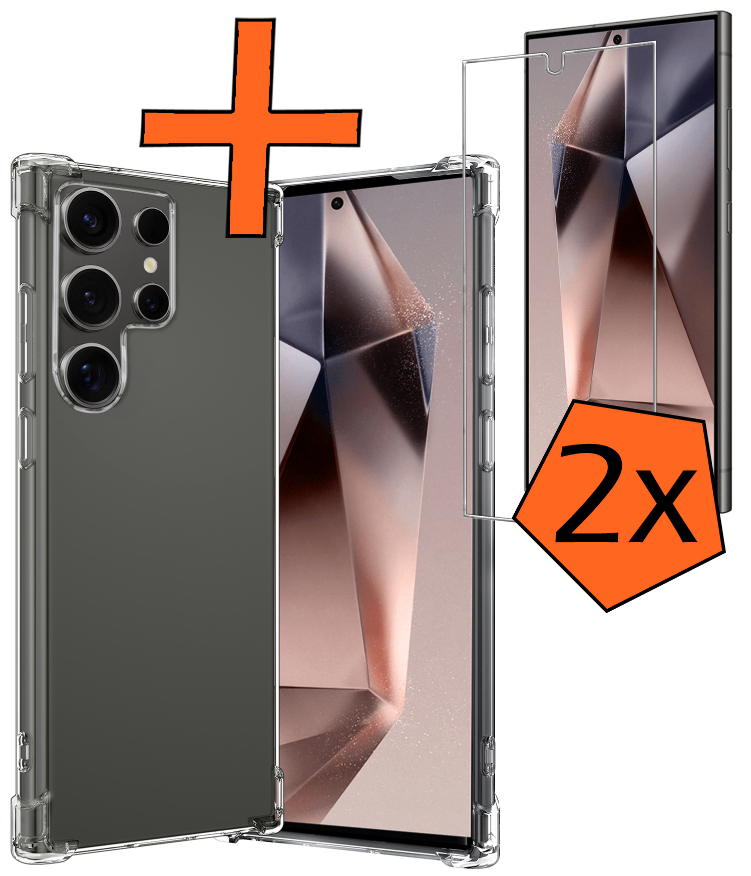 Nomfy Hoesje Geschikt voor Samsung S24 Ultra Hoesje Shock Proof Cover Case Shockproof Met 2x Screenprotector - Hoes Geschikt voor Samsung Galaxy S24 Ultra Hoes Siliconen Back Case - Transparant