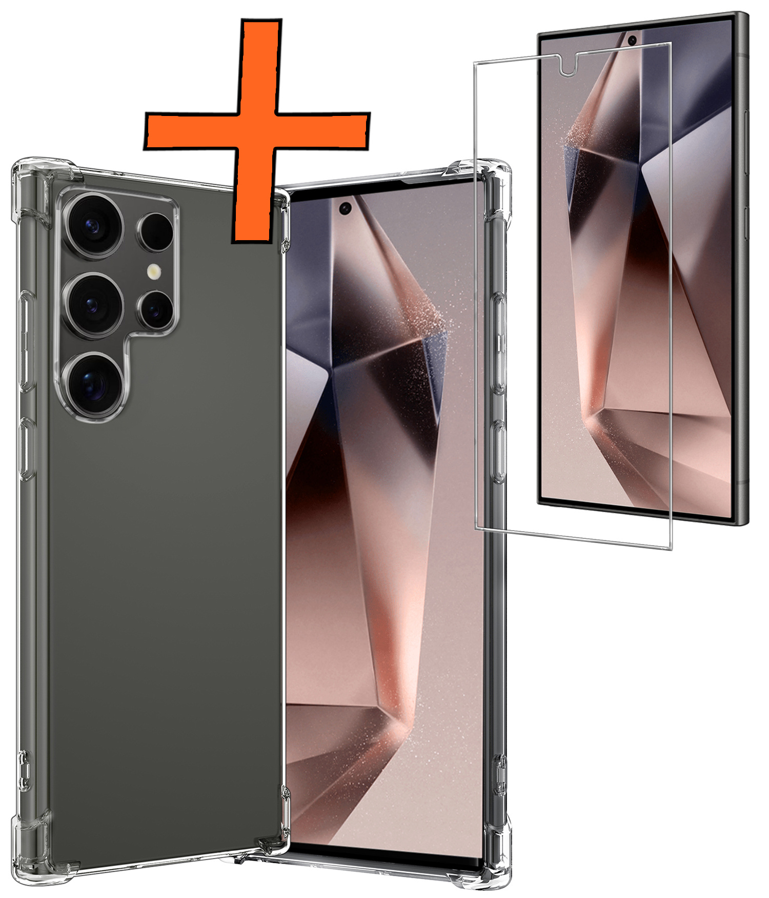 Nomfy Hoesje Geschikt voor Samsung S24 Ultra Hoesje Shock Proof Cover Case Shockproof Met Screenprotector - Hoes Geschikt voor Samsung Galaxy S24 Ultra Hoes Siliconen Back Case - Transparant