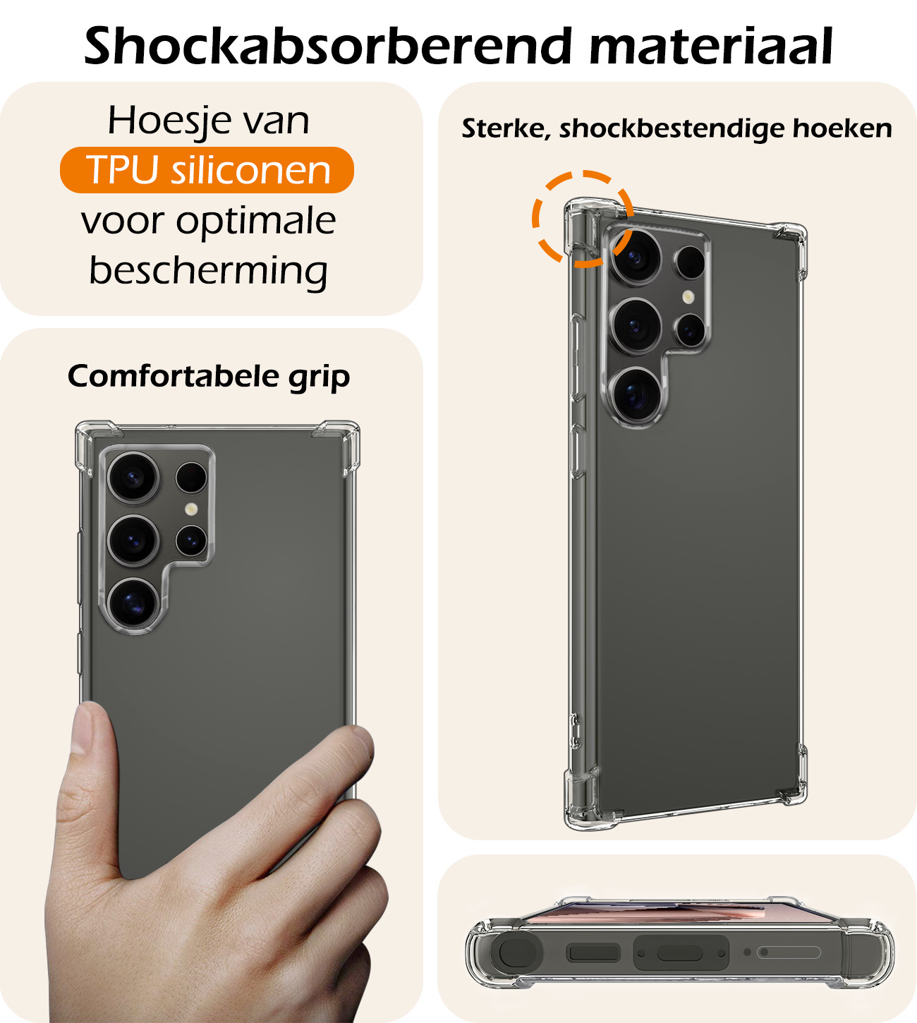 Nomfy Hoesje Geschikt voor Samsung S24 Ultra Hoesje Shock Proof Cover Case Shockproof - Hoes Geschikt voor Samsung Galaxy S24 Ultra Hoes Siliconen Back Case - Transparant - 2 PACK