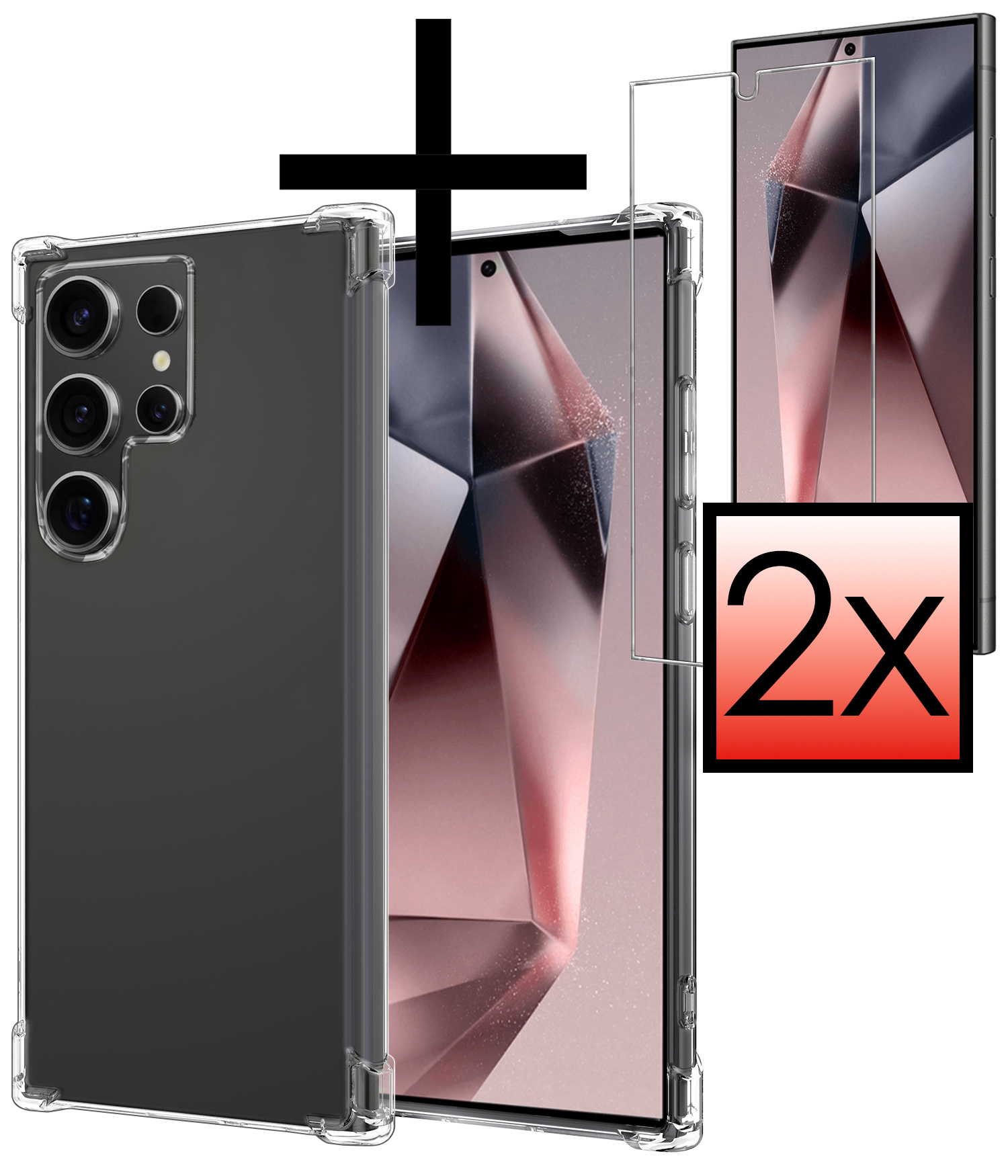 NoXx Hoes Geschikt voor Samsung S24 Ultra Hoesje Siliconen Cover Shock Proof Back Case Shockproof Hoes Met 2x Screenprotector - Transparant