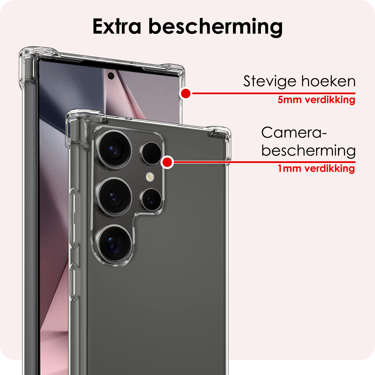 NoXx Hoes Geschikt voor Samsung S24 Ultra Hoesje Siliconen Cover Shock Proof Back Case Shockproof Hoes Met 2x Screenprotector - Transparant