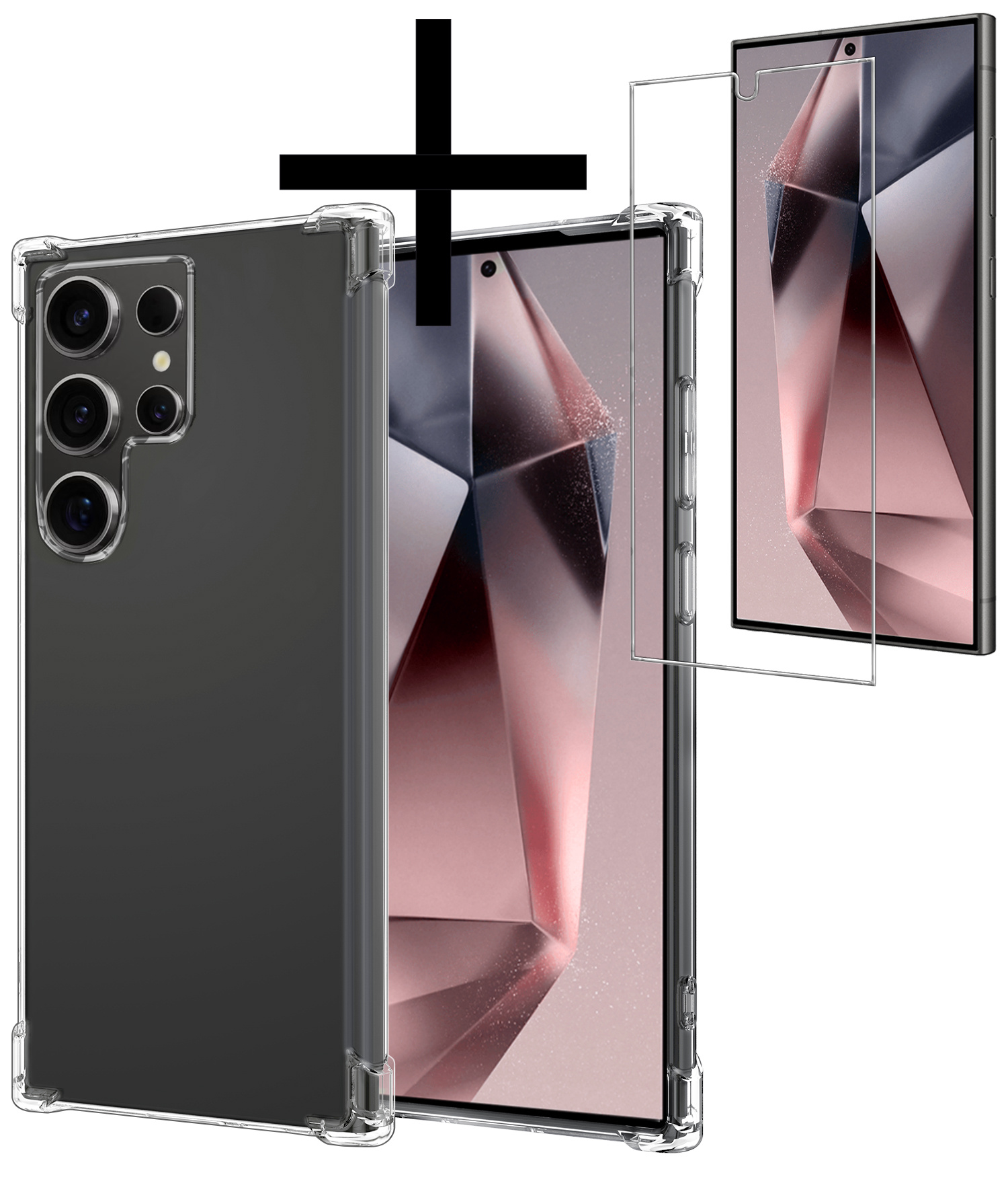 NoXx Hoes Geschikt voor Samsung S24 Ultra Hoesje Siliconen Cover Shock Proof Back Case Shockproof Hoes Met Screenprotector - Transparant