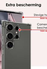 NoXx Hoes Geschikt voor Samsung S24 Ultra Hoesje Siliconen Cover Shock Proof Back Case Shockproof Hoes Met Screenprotector - Transparant
